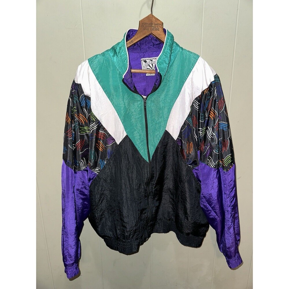 VTG 80s Sunterra Color Block Jacket Full Zip Crazy Print Women's Size Large